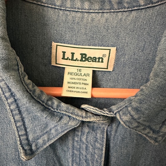 LL Bean Denim Shirt Dress Midi Long Sleeve Snap Button Front Size 16 Modest - Picture 3 of 12